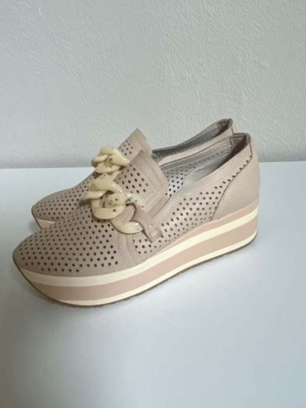 Dolce Vita Jhenee Leather Platform Sneakers Sand Nubuck Chain S 6.5 - Picture 10 of 16